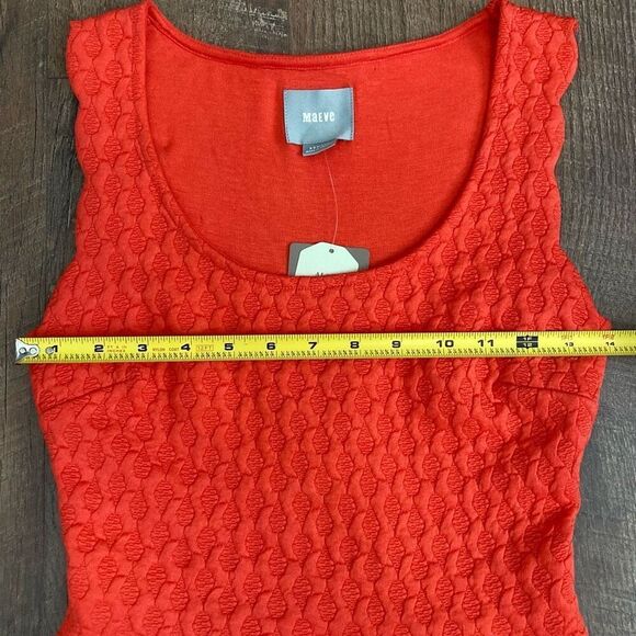 Anthropologie Maeve Coral Scalloped Sleeveless Dress Lace Back Fit and Flare XS - Picture 5 of 8